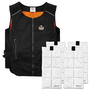 Cooling Vest with 4 Ice Packs, Lightweight, Quick Recharge Cooling, Ergodyne Chill Its 6260 Black, Small/ Medium