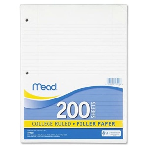 Mead Loose Leaf Paper, Notebook Paper, College Ruled Filler Paper, Standard, 8.5 x 11, 200 Sheets (17208), White
